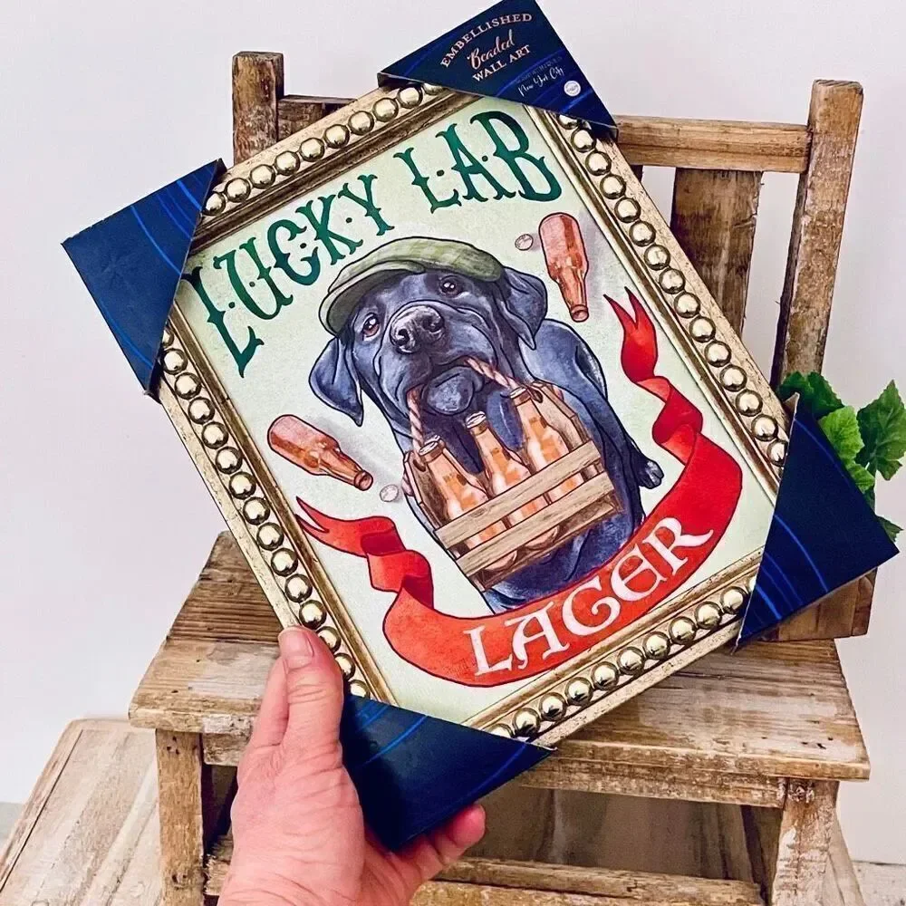 NWT LUCKY LAB LAGER embellished beaded designed in New York City Framed Wall Art